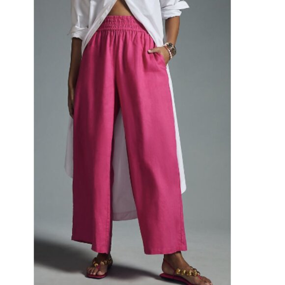 *By Anthropologie Pant The Somerset Linen Pull-On Fuchsia Size XS - Picture 10 of 12